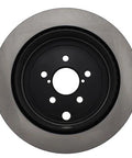 Front view of Centric Premium 120.47031 rear brake rotor; metal disc with black center hub and five lug holes
