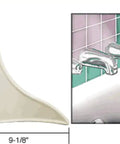White Plastic Bath Tub Splash Guard 9 Inch By 10.75 Inch Curved Water Redirector For Shower Enclosures, side view and installed