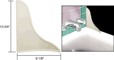 White Plastic Bath Tub Splash Guard 9 Inch By 10.75 Inch Curved Water Redirector For Shower Enclosures, side view and installed