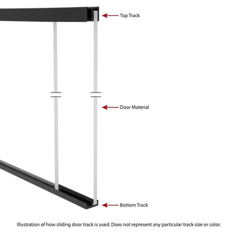 Diagram of One Eighth Inch Panel Sliding Door Track System, 48 Inch Black Plastic Upper And Lower Track Set for glass or wood panels.