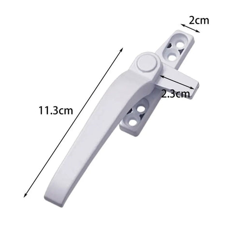 Casement Locking Window Handle With Aluminum Alloy Build for left-handed use, white, dimensions 11.3x2.3x2cm