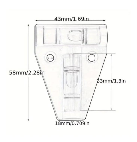 1pc Mini T-Type Spirit Level, Triangular Bubble Measuring Tool measuring 58mm x 43mm x 18mm, with two liquid levels.