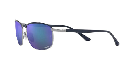 Chromance Polarized Rectangular Sunglasses Unisex With Mirrored Blue Lenses On Gunmetal Frame 60mm side view.