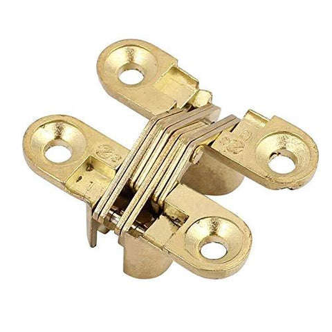 Gold Hidden Cross Hinge Set For Folding Wooden Tables And Cabinets With 180 Degree Invisible Action Rustproof Zinc Alloy