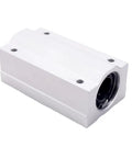 Top Shelf Precision P5 Linear Ball Bearing Block And Slide Unit For CNC Routers And 3D Printers shown from a side angle with a white body.