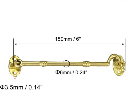 WUUWCHODC Swivel Hook and Eye Latch for Gate Door Window with Screws, 150mm brass latch showing dimensions.