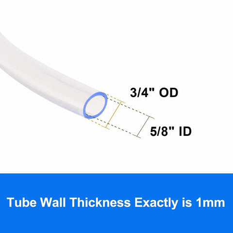 Clear PVC vinyl tubing, 5/8 in ID x 3/4 in OD, 1 mm wall thickness.