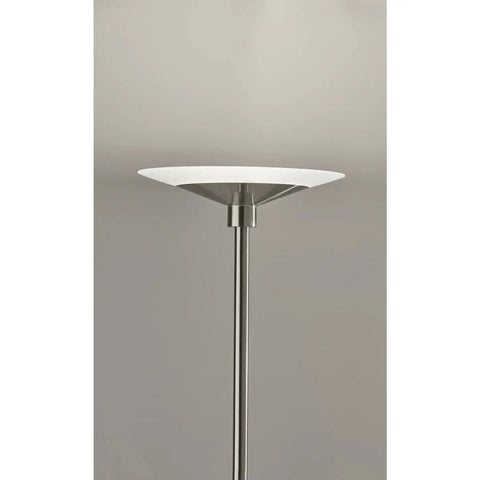 Solar Led Torchiere Floor Lamp In Brushed Steel With Circadian Rhythm Lighting and frosted glass shade, modern design for sleek home lighting