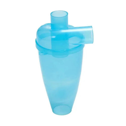 Blue plastic cyclone dust collector for vacuums, a mini yet mighty debris separator for home DIY and wood dust.