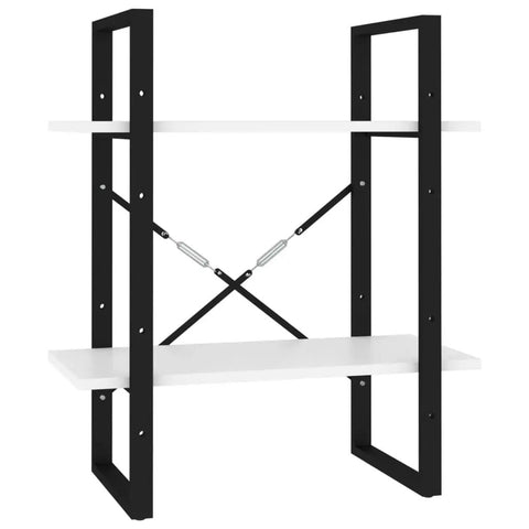 Go-To Industrial 5 Tier White Book Cabinet With Black Metal Frame, open shelving showing structural design detail in engineered wood.