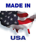 Made in USA label graphic showing the United States map filled with the American flag and bold blue text.