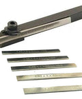 Mini parting tool holder with six HSS blades for mini lathes, 10mm shank
