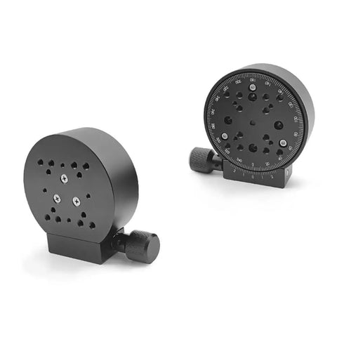 R Axis 360 Degree Manual Rotary Stage 100mm Table With Precision Angle Adjustment, Worm Gear Drive, side and top view
