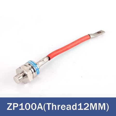 High Power Stud Mount Diode ZP Series 1600V Silicon For Industrial Welding Heavy Loads 50A To 300A with red wire and metal connector.