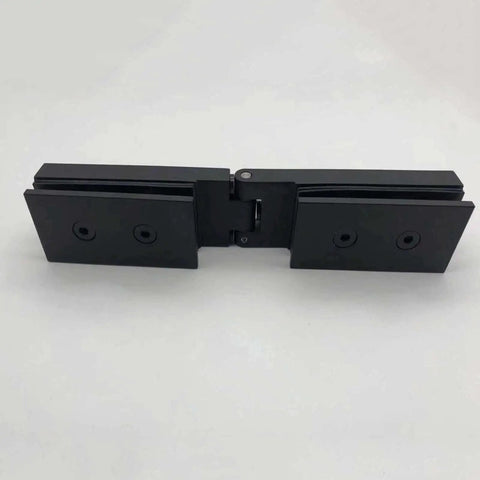 Heavy Duty Glass Shower Hinge 2 Pack Featuring 180 Degree Rotation And Solid Clamp, black finish with mounting holes.