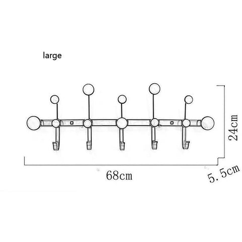 Sleek Round Dot Wrought Iron Wall Hook For Coat And Accessory Storage Smooth Foyer Display, 68cm x 24cm size, minimalist design.