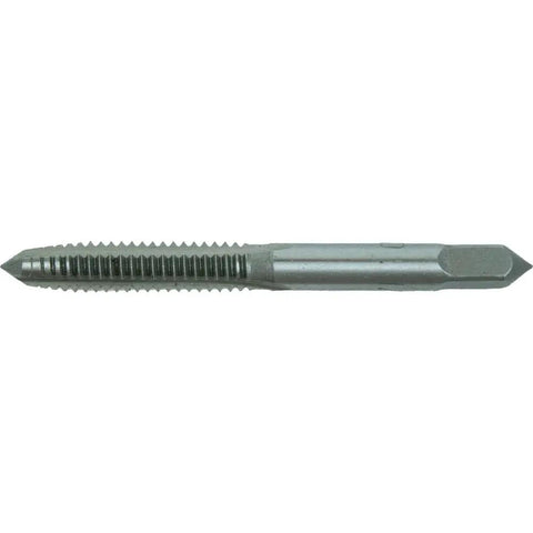 Close-up of a tap from Pro-Grade 12-Piece Machine Screw And Fractional Tap And Die Set With Five Eighths Inch Across Flats T-Handle Tap Wrench
