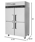 Heavy Duty Kickass Commercial Kitchen Workhorse Upright Refrigerator with stainless steel, four doors, 78" height.