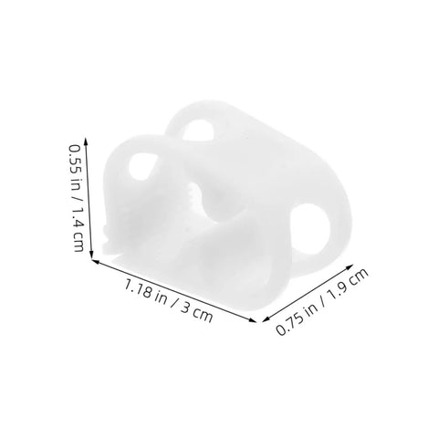 Close-up of a single white clamp with measurements, part of Twenty Pack Flow Control Hose Clamps For Plastic Tubing Perfect For Lab Work.