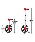 Super Slick 12 Inch Digital Measuring Wheel With Illuminated Backlit Panel And Telescoping Handle, showing collapsed and extended heights.