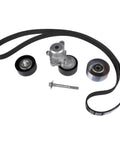 Premium Drive Belt Tensioner And Pulley Kit For Nissan Maxima And Murano With 3.5L Engine Replaces 11720-JA10B components with black belt.