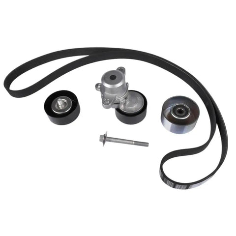 Premium Drive Belt Tensioner And Pulley Kit For Nissan Maxima And Murano With 3.5L Engine Replaces 11720-JA10B components with black belt.