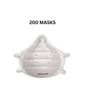 NIOSH Approved N95 Molded Cup Disposable Respirator Mask 200 Pack shown, front view, latex-free, easy breathing