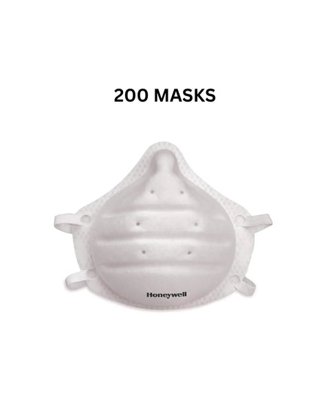 NIOSH Approved N95 Molded Cup Disposable Respirator Mask 200 Pack shown, front view, latex-free, easy breathing