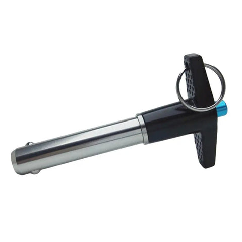 Premium Stainless Steel T Handle Ball Lock Pin With Quick Release Lever For Tough Industrial Maintenance And Construction Site Projects Durable Black 30mm Secure Fastening Tool shown from the side.