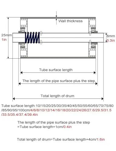 Detailed diagram showing dimensions and measurements for Badass Stainless Steel Conveyor Roller, 25 mm diameter, 37 inches long.