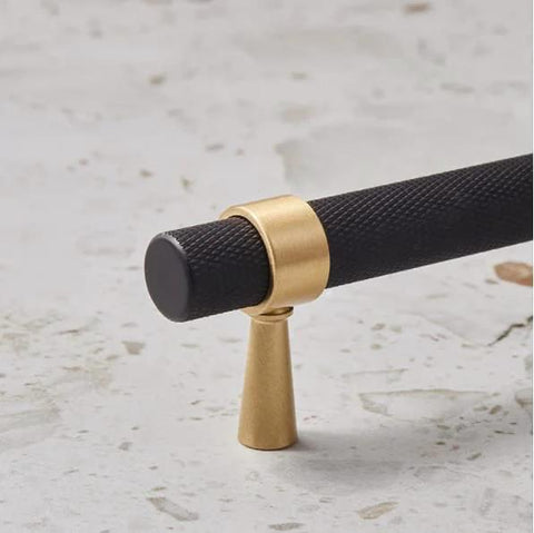 Set Of 2 Solid Brass Cabinet Pulls 6.3 Inches Long With 5 Inch Hole Centers Knurled Textured Handles In Gold And Black Finishes