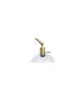 Close-up of glass shade and angular brass arm on Modern Floor Lamp with Glass Shade and Angular Arm in Antique Brass, 61 Inch Tall.