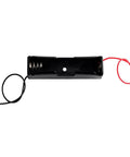 Black plastic 18650 battery case holder with pre stripped wired leads for 3.7V rechargeable cells.