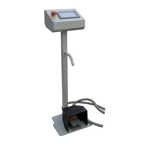 Shop Ready 40 Ton Hydraulic Horizontal Metal Bender With 3HP 220V Motor Includes Flat Steel Vee And 2 Inch Pipe Tube Combo Die Set control panel with foot switch.