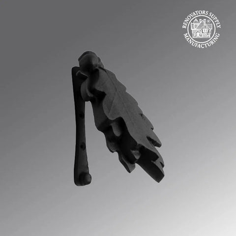 Side view of Oak Leaf Cast Iron Door Knocker Built Tough In Rustic 6 Inch Front Door Hardware with powder coat finish