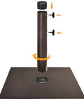 Heavy Duty Square Umbrella Base With Steel Plate Stand For Patios Up To 160 Lbs, Reddish Brown Finish, shown with tightening knobs.