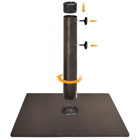 Heavy Duty Square Umbrella Base With Steel Plate Stand For Patios Up To 160 Lbs, Reddish Brown Finish, shown with tightening knobs.