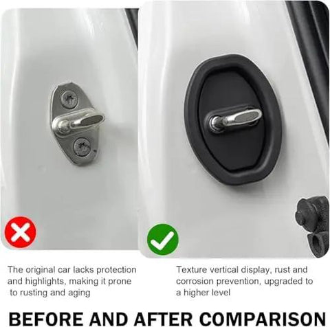 Before and after Smart Fortwo door lock striker cover, silicone buffer pad, black, snap-on rust protection