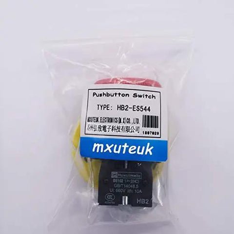 Red 22mm Mushroom Emergency Stop Push Button Switch 2NC Latching With Panel Mount 660V AC 10A 2 Pack in packaging