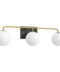 Three Light Mid Century Vintage Bathroom Vanity Light Fixtures Over Mirror Black and Gold Industrial Vanity Lights With Milk White Glass Globe For Farmhouse Bath Lighting