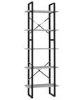 5 Tier Industrial Bookcase Tall Concrete Grey Bookshelf With Black Metal Frame Built To Last Adjustable Shelves Storage Display