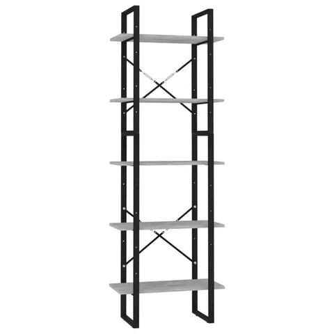5 Tier Industrial Bookcase Tall Concrete Grey Bookshelf With Black Metal Frame Built To Last Adjustable Shelves Storage Display