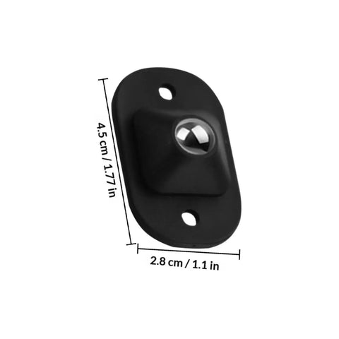 Close-up of black 12 Pack Self Adhesive Mini Caster Wheels 360 Swivel Heavy Duty Rollers with measurement details