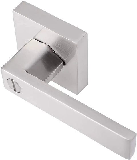 Close-up of Privacy Square Satin Nickel Door Lever Sets 6 Pack Reversible For Left Or Right Handed Doors Keyless Entry Contemporary style