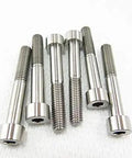 Ultra Premium Top Shelf Pack Of M8 Titanium Bolts Rock Solid Hex Socket Head Cap Screws in silver with rust-free finish.