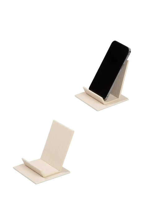 Bonded Leather Boss Level 12-Piece Executive Desk Set With Desk Mats Double Document Rack Name Plate Pens Note Holder Phone Holder Card Holder And Office Accessories showing cream phone holder with smartphone
