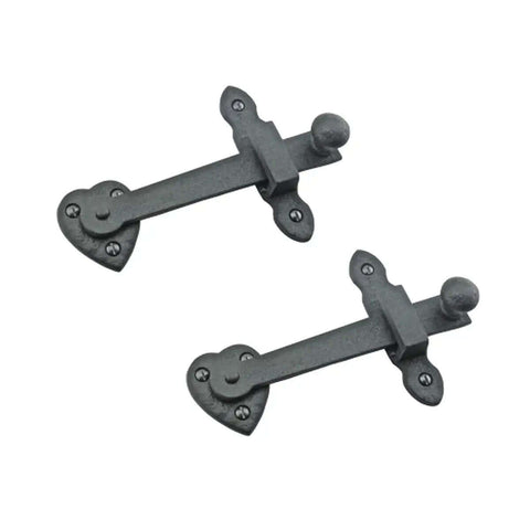 Black Wrought Iron Gate Flip Latch Set 4 Inch Heart Style Decorative Door Lock Rust Resistant Powder Coated Pack Of 2