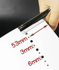 Hand using Tough As Nails Single Hole Punch For Crafts And Scrapbooks, Quarter Inch Hole Puncher In Zinc Alloy on white paper showing hole sizes.