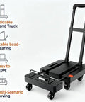 Beefy Folding Hand Truck Dolly Cart With 6 Wheels And 500 Lb Capacity For Luggage Moving And Travel Heavy Duty Utility Cart That Folds Flat For Easy Storage Sturdy Haul With 2 Elastic Ropes, black foldable hand truck with wheels