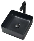 Sleek Matte Black Rectangle Vessel Sink 14 By 14 Inch Above Counter Vanity With Porcelain Ceramic Low Water Absorption Acid Resistant Easy To Clean Surface Durable Modern Bathroom Vessel Sink With Black Pop Up Drain